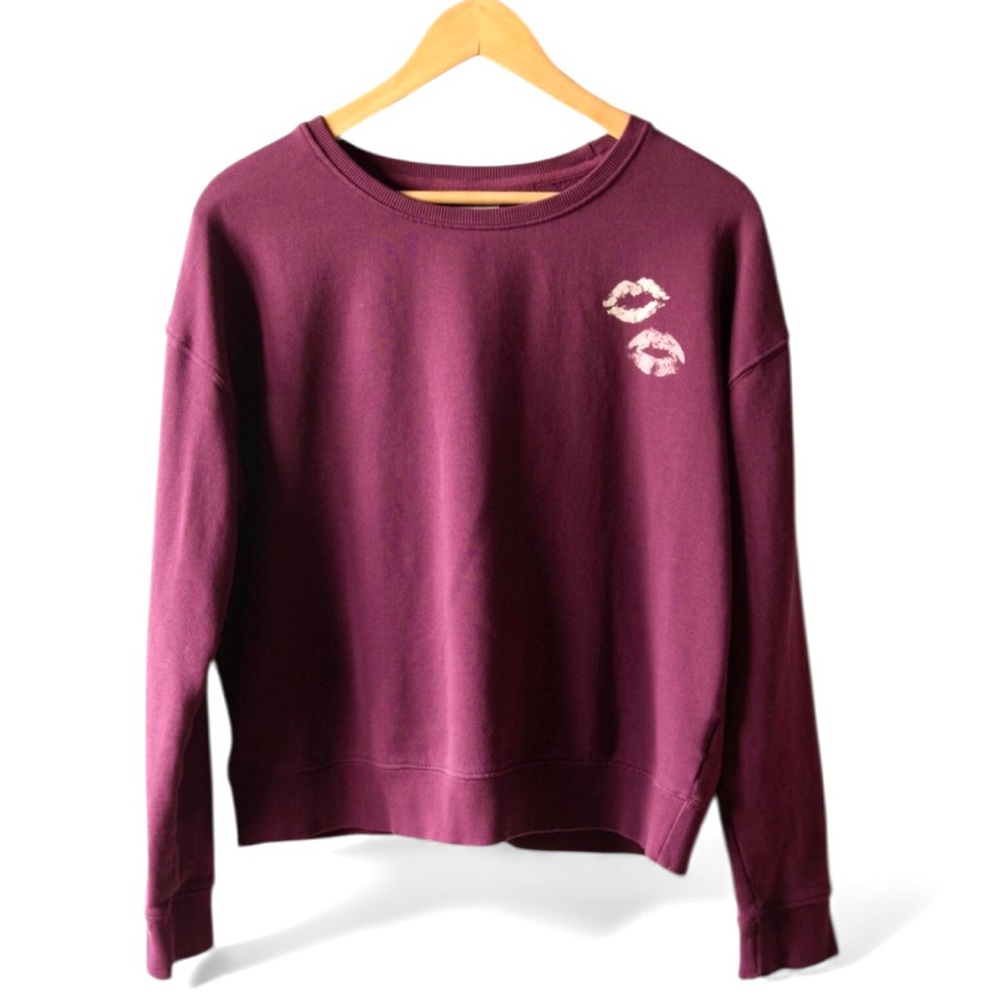 PACT Burgundy Organic Cotton Fleece Crewneck Sweatshirt Athleisure Lounge Size M